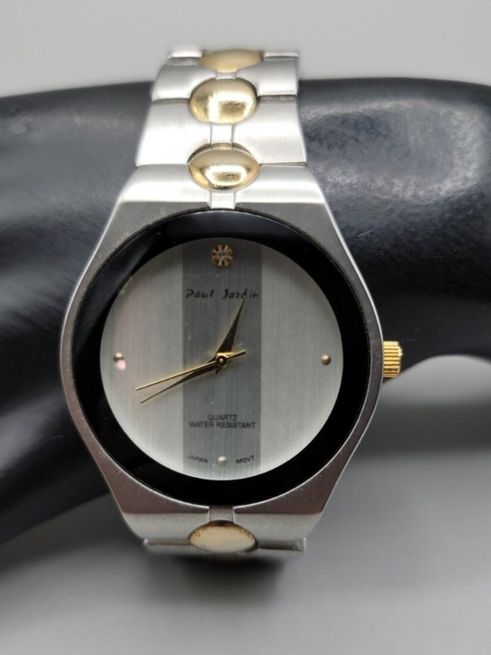 Vintage Paul Jardin Diamond Two Tone Quartz Watch 40mm 8" Brushed Silver Tone